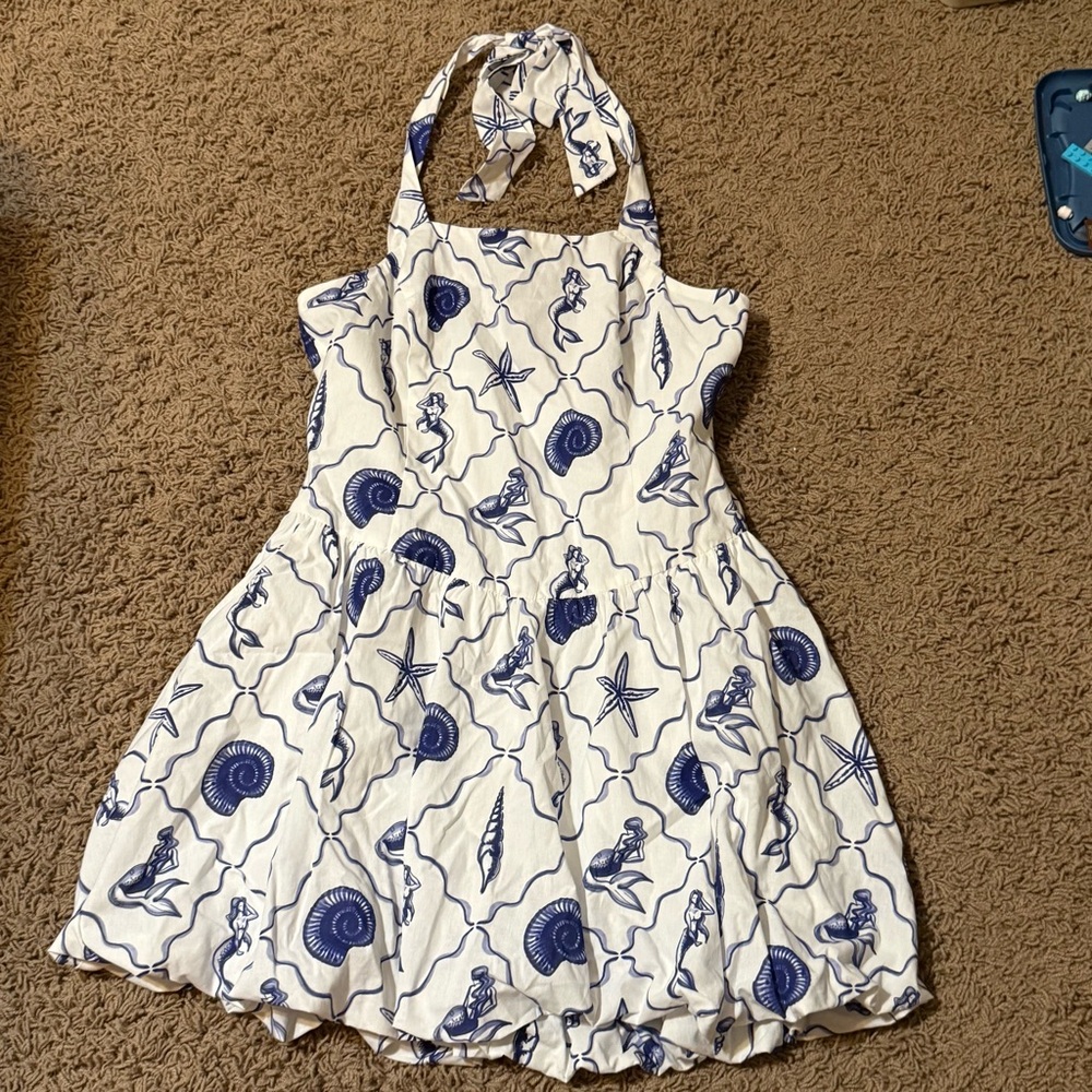 Bailey rose summer home open back mini dress Blue and white Medium Beach Dress